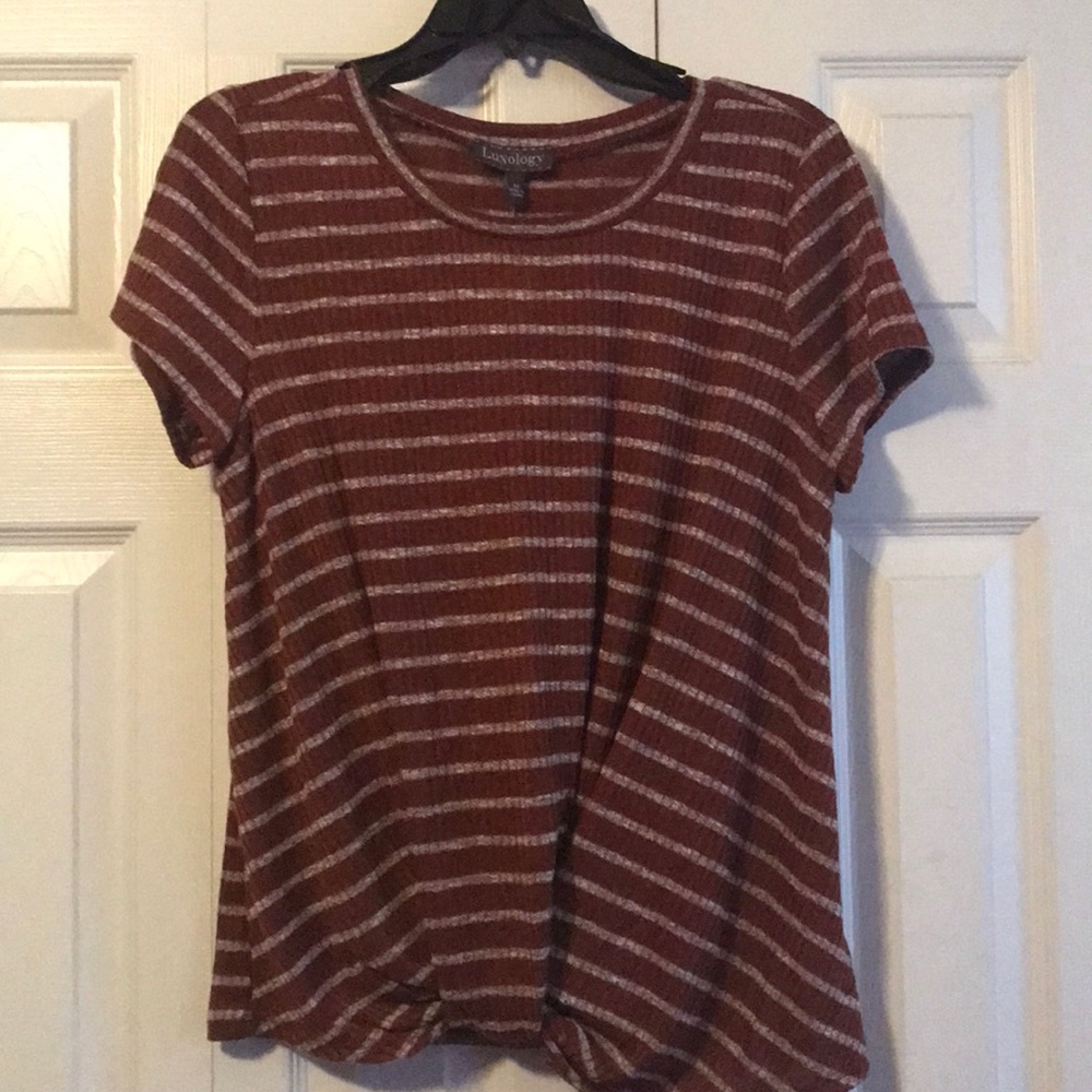 Burnt Orange Luxology Top With Grey Stripes